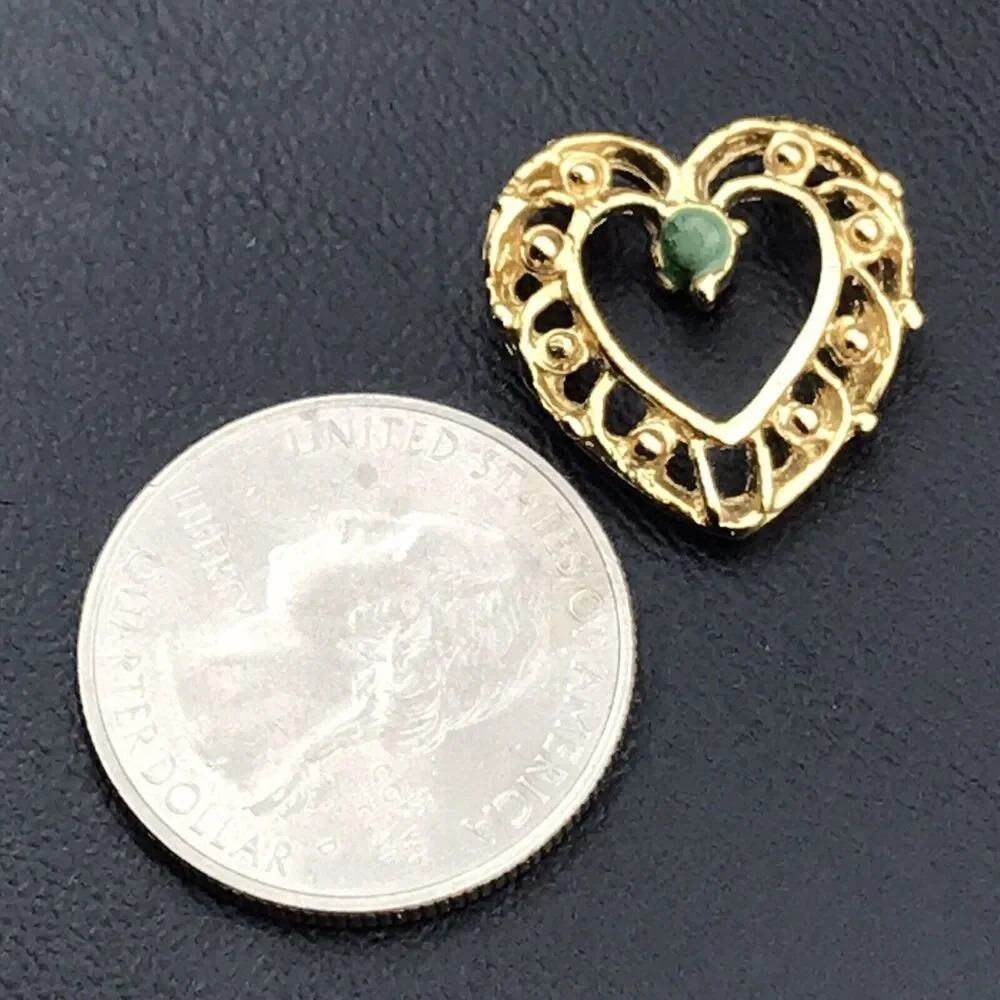 Heart Pin Vintage Brooch Green Stone Gold Tone